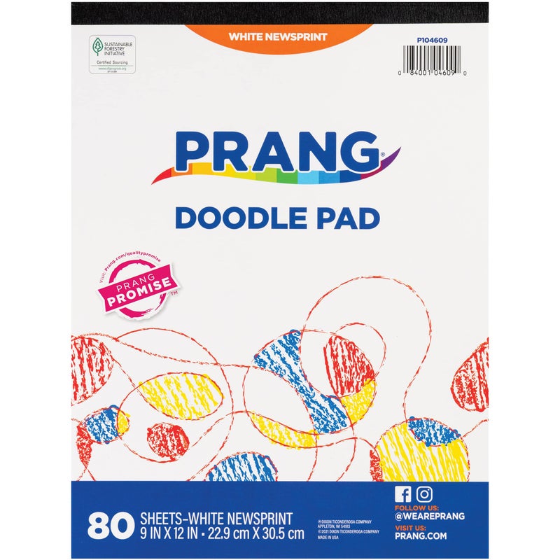 Prang (Formerly Art Street) Doodle Paper Pad, White, 9"" x 12"", 80 Sheets
